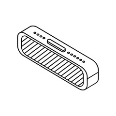 Rectangular speaker outline design in isometric view for icons, logos, or design elements, suitable for technology and audio related projects.