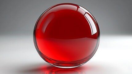 Red glass sphere on a light gray surface.