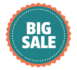 Big Sale Circle Badge Teal Orange Scalloped Edge Dotted Border Vector Marketing Promotion Seal