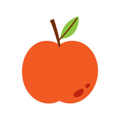 Vector red apple clipart. Whole fruit with green leaf in flat style. Healthy cute apple illustration.