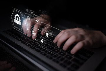 Business management system showing teamwork, productivity, and planning. Management supports goal, management tracks progress, management improves teamwork, and enhances productivity. Latch