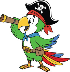 Pirate Parrot Cartoon illustration vector design in white background, Parrot vector design