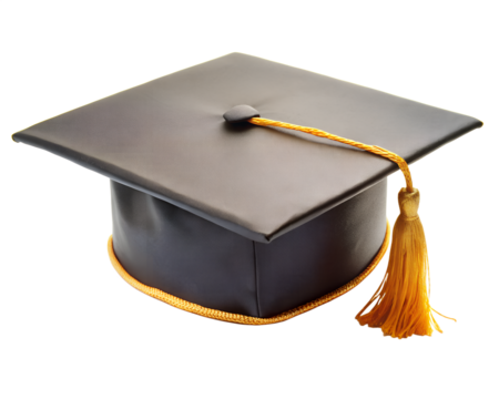 Black graduation cap with gold tassel, isolated on transparent background - Powered by Adobe
