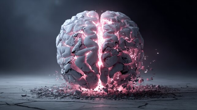 Exploding brain showing mental health problems and burnout syndrome