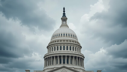 Stormy weather over capitol building washington d.C. Architectural photography dramatic atmosphere low angle view politics