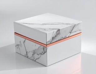 Elegant White Marble Box with Copper Accent on Clean White Background