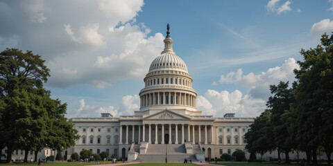 Fototapeta premium Historic gathering event at the u.S. Capitol washington d.C. Architectural landmark clear sky iconic symbolism