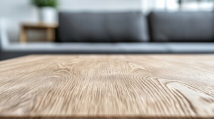 hazy sunlight streaming in illuminating a close-up of an empty wooden table.