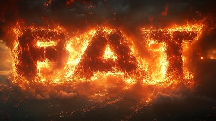 Fiery text formation in a dramatic sky.