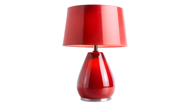 Elegant Red Table Lamp with Shade Isolated on Transparent Background