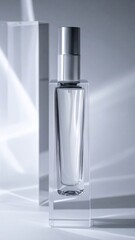 Elegant Clear Glass Perfume Bottle with Silver Cap Under Studio Lighting