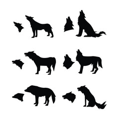 Wolf Silhouettes Collection – Black and White Howling Wolves & Wolf Pack Vector Art

