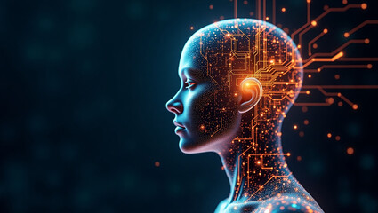 Artificial intelligence digital human head concept futuristic technology brain connection