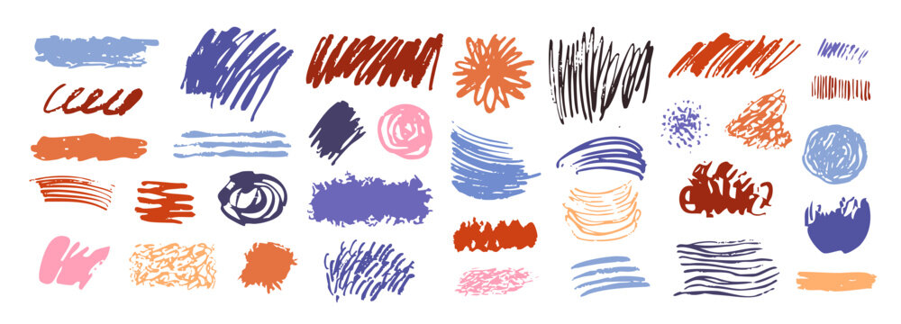 set of  grunge brushes stroke hand drawn elements, doodle, crayon, abstract shapes, design, vector