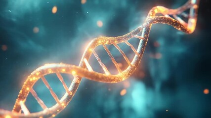 Glowing dna helix rotating in a smoky scientific background - Powered by Adobe