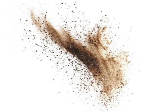 Sand flying explosion, Golden sand wave explode. Abstract sands cloud fly. Yellow colored sand splash throwing in Air. White background Isolated high speed shutter, throwing freeze stop motion, png