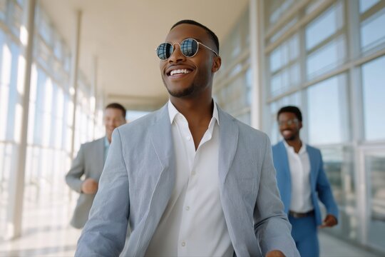 Confident young african male professionals walking in bright modern office - Powered by Adobe