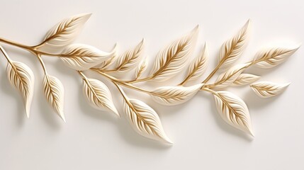 Golden leaf branch with white leaves on a bright background