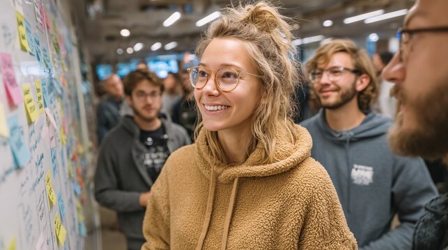 innovative group brainstorming session with robot facilitator utilizing projection tools