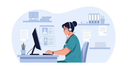 Female Doctor Providing Telehealth Consultation At Her Desk Professionally