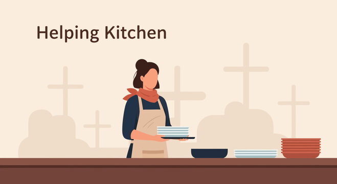 Female Volunteer Work Offering Food To Religious Organization Community Service