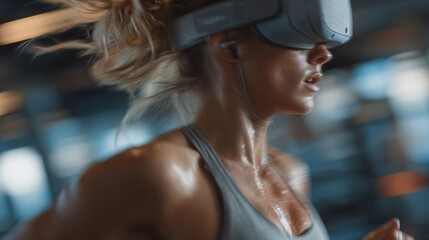 Immersive Virtual Reality Experience: Athlete on Treadmill with Headset
