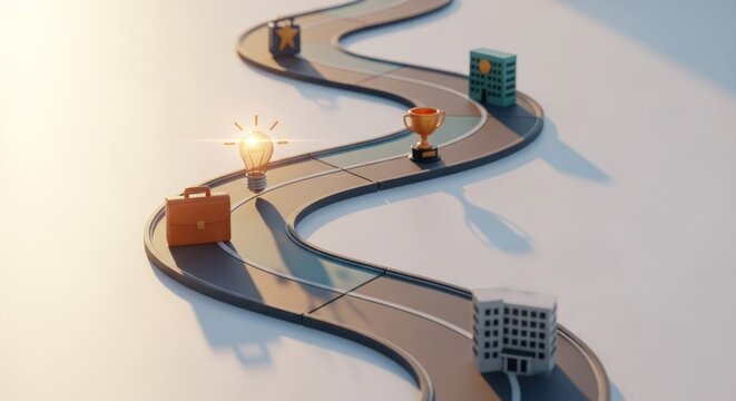 Winding road of success, marked by achievements