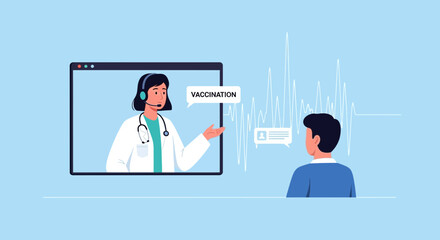 Fototapeta premium Doctor Consulting Patient About Vaccination Through Online Telemedicine Call