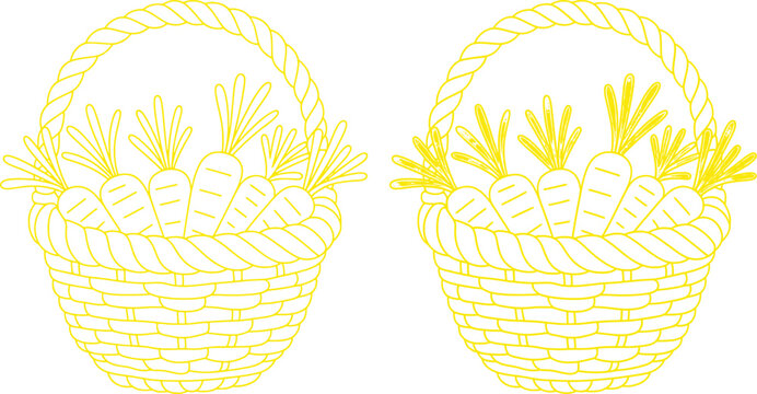 Yellow outline baskets filled with carrots collection
