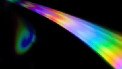 Blurred rainbow refraction overlay effect. Light lens prism effect on black background. Holographic reflection, crystal flare leak shadow overlay. Colorful rainbow disco ball light