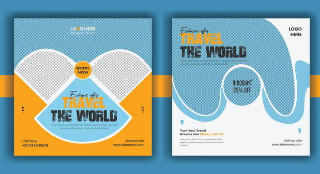 Summer vacation travel post banner template and Social media travel agency vector design or ads banner