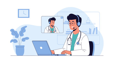 Fototapeta premium Doctor Telemedicine Consultation Using Laptop For Online Healthcare Services