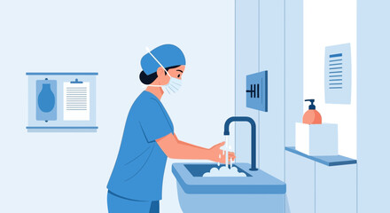 Doctor Washing Hands Illustration For Virus Prevention And Healthcare Procedures