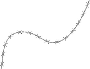 Barbed wire following a smooth wave-like path with barbs evenly distributed along its curve.