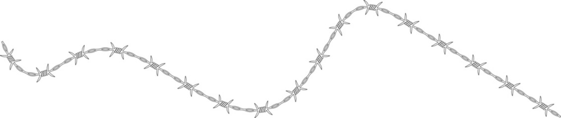 Barbed wire element forming a line that includes separations resembling cracks and has barbs distributed along its path.