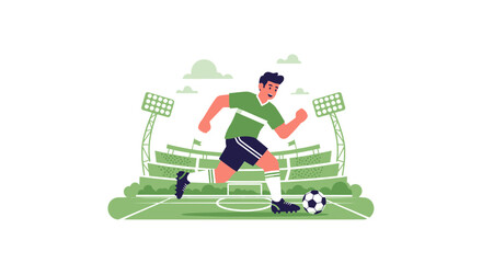 Obraz premium Dynamic Soccer Athlete Dribbling with Determination on the Field Surrounded by Stadium