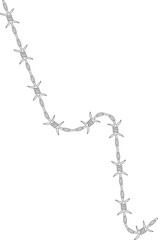 Barbed wire following a bold, angular line with sharp barbs distributed along its path.