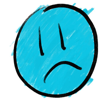 blue sad upset face doodle