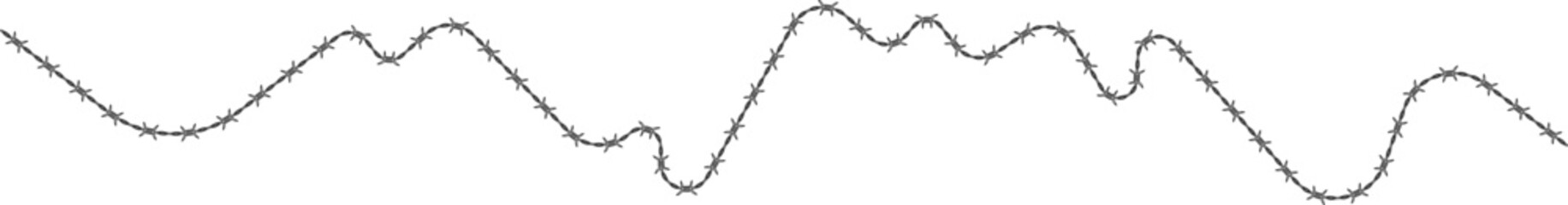 Barbed wire in a spontaneous, freeform zigzag pattern with barbs placed at irregular intervals.