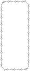 Barbed wire forming a rectangle with rounded corners and evenly spaced barbs.