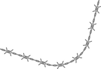 Barbed wire following a serpentine trail pattern with smooth, winding curves and sharp barbs.