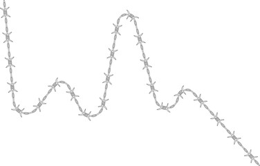 Barbed wire arranged in a zigzag pattern with acute angles and barbs distributed along its path.