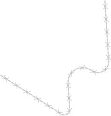 Barbed wire arranged in a stroke pattern with defined spikes and barbs along its path.