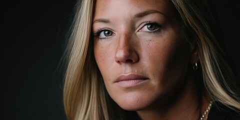 Obraz premium Intense Portrait of a Confident Woman with Natural Beauty and Expressive Eyes