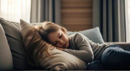 Obraz premium Young girl sleeping peacefully on a couch