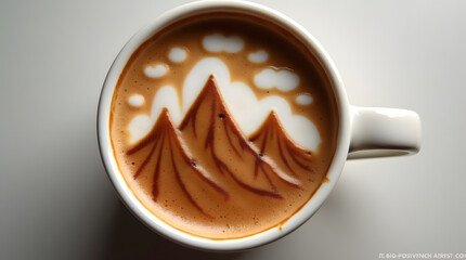 A cup of cappuccino with a rich
