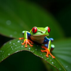 Portrait of a Red-eyed tree frog (Agalychnis callidrya) on a leaf, Indonesia