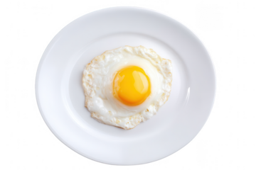 Fried egg on a plate, isolated on a white background, png, transparent