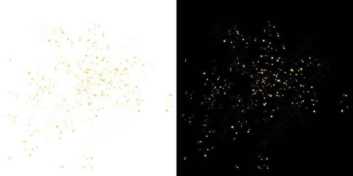 Splatter gold particles scattered on a transparent background, luxury glitter dust overlay for elegant celebration and festive design projects