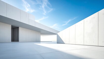 Modern concrete architecture under a bright sky